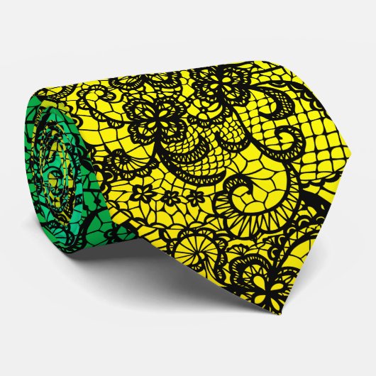 Elegant Black Lace On Gradient Green and Gold ネクタイ (ロール)