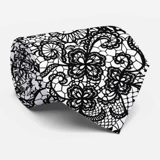 Elegant Black Lace On White ネクタイ (ロール)