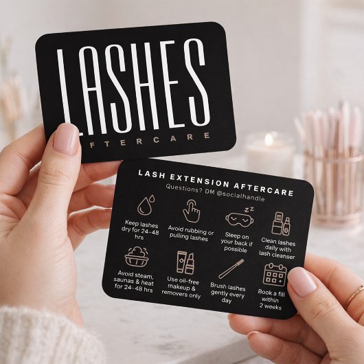 Elegant Black Lash Extension Aftercare Card 名刺
