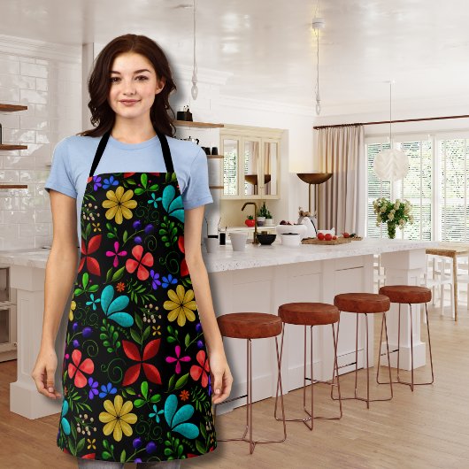 Elegant Black | Latin American Folk Floral エプロン