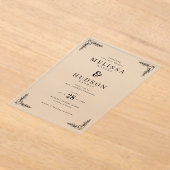 Elegant Black Leafy Vines アクリル招待状 (レイダウン)