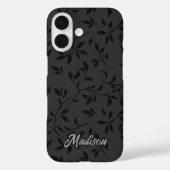 Elegant black leaves grey monogram  Case-Mate iPhoneケース (裏面)