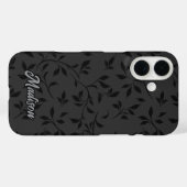 Elegant black leaves grey monogram  Case-Mate iPhoneケース (裏面 (横))