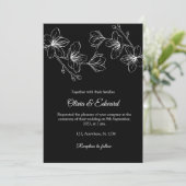 Elegant Black Line Art Floral Wedding Invitation 招待状 (スタンド正面)