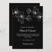 Elegant Black Line Art Floral Wedding Invitation 招待状 (正面/裏面)