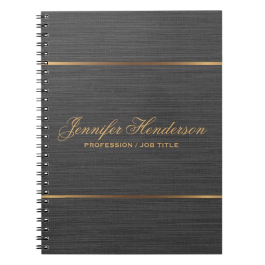 Elegant Black Linen Fabric Gold Frame Professional ノートブック (正面)