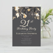 Elegant Black Magnolia Floral 21st Birthday Party  招待状 (スタンド正面)