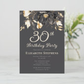 Elegant Black Magnolia Floral 30th Birthday Party  招待状 (スタンド正面)