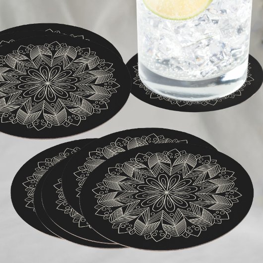 Elegant Black Mandala Boho Chic Indian Wedding ラウンドペーパーコースター