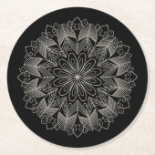 Elegant Black Mandala Boho Chic Indian Wedding ラウンドペーパーコースター (正面)