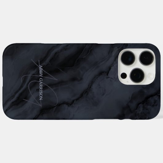 Elegant Black Marble Custom Name Monogrammed Case-Mate iPhoneケース (裏面 (横))