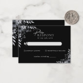 Elegant Black Minimalist Floral Wedding RSVP ノートカード (正面/裏面インサイチュ)