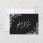 Elegant Black Minimalist Floral Wedding RSVP ノートカード (裏面)