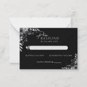 Elegant Black Minimalist Floral Wedding RSVP ノートカード (正面)