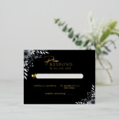 Elegant Black Minimalist Floral Wedding RSVP 箔招待状ポストカード (立ち正面)