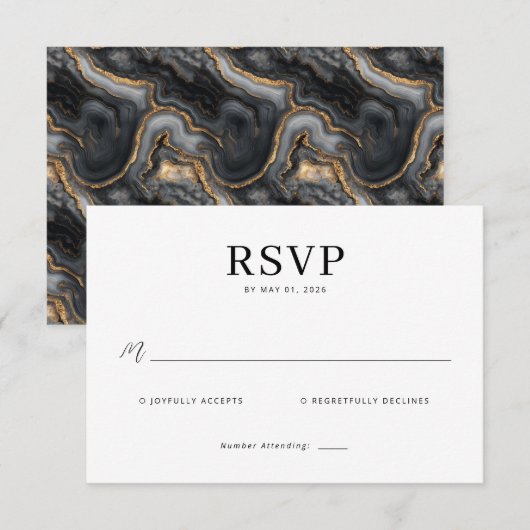 Elegant Black Minimalist RSVP (正面/裏面)