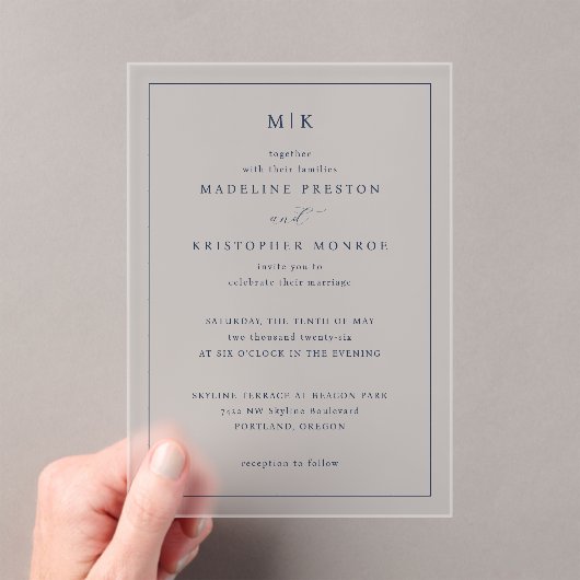 Elegant Black Minimalist Wedding Invitation アクリル招待状 (インサイチュ (ポータブル))