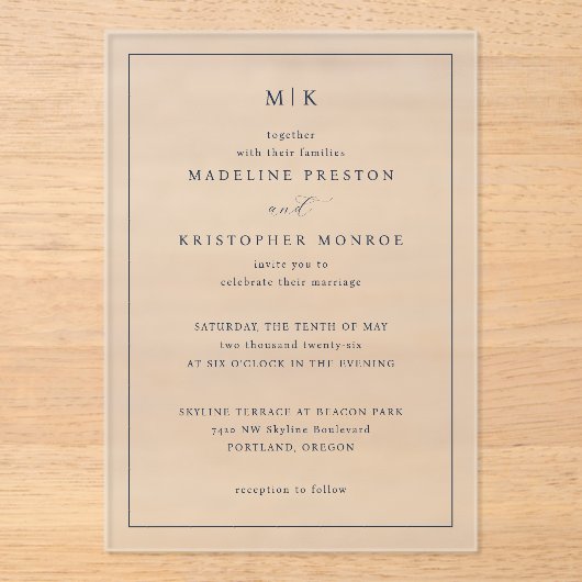 Elegant Black Minimalist Wedding Invitation アクリル招待状 (正面)