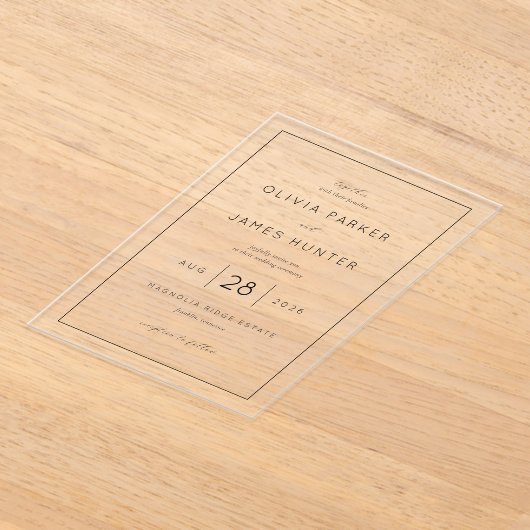Elegant Black Minimalist Wedding Invitation アクリル招待状 (レイダウン)