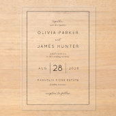 Elegant Black Minimalist Wedding Invitation アクリル招待状 (正面)