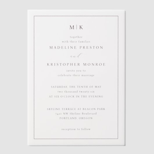 Elegant Black Minimalist Wedding Invitation ベラム紙招待状 (正面)