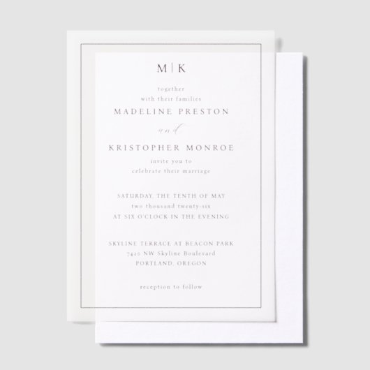 Elegant Black Minimalist Wedding Invitation ベラム紙招待状 (オフセット)