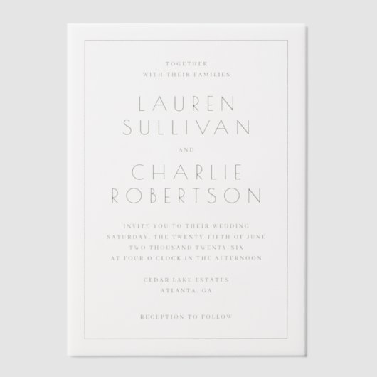 Elegant Black Minimalist Wedding Invitation ベラム紙招待状 (正面)