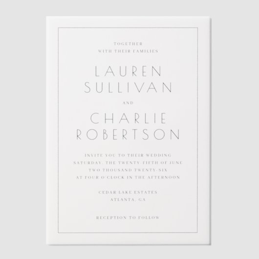 Elegant Black Minimalist Wedding Invitation ベラム紙招待状 (正面)