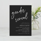 Elegant Black Modern Script Gender Reveal Party 招待状 (スタンド正面)