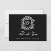 Elegant Black Monogram Crest Vintage Wedding  サンキューカード (正面)