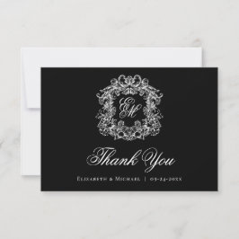 Elegant Black Monogram Crest Vintage Wedding サンキューカード