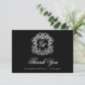 Elegant Black Monogram Crest Vintage Wedding  サンキューカード (スタンド正面)