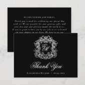 Elegant Black Monogram Crest Vintage Wedding  サンキューカード (正面/裏面)