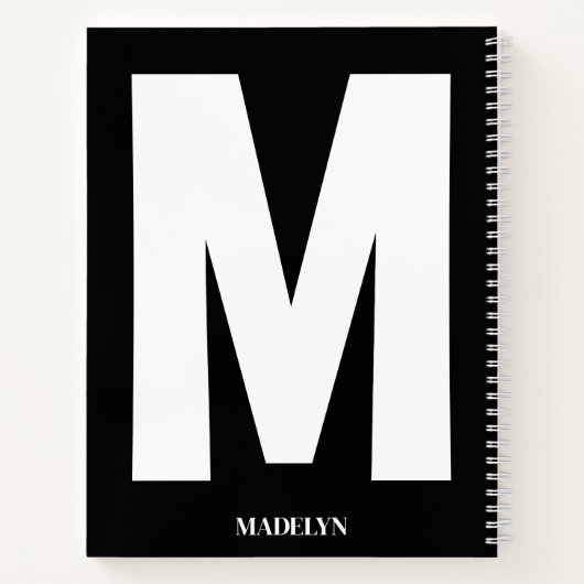 Elegant Black Monogram Name Minimalist modern ノートブック (裏面)