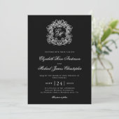 Elegant Black Monogram Wedding Crest 招待状 (スタンド正面)
