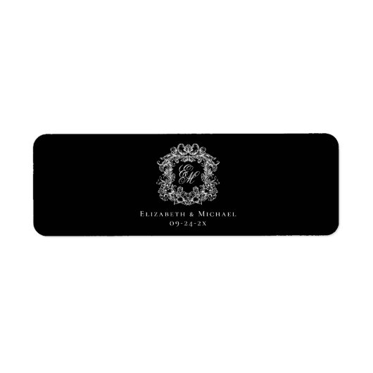 Elegant Black Monogram Wedding Crest Cigar Band  ラベル (正面)