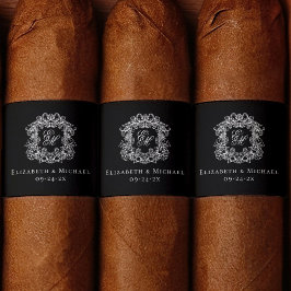 Elegant Black Monogram Wedding Crest Cigar Band ラベル
