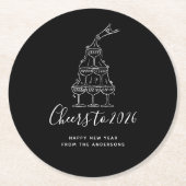 Elegant Black New Years Eve Party Paper Plate ラウンドペーパーコースター (正面)