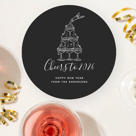 Elegant Black New Years Eve Party Paper Plate ラウンドペーパーコースター