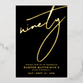 Elegant Black Ninety 90th Birthday Gold 箔招待状 (正面)