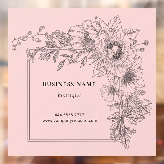 Elegant Black on Pink Floral Frame Salon Boutique  ウィンドウサイン (シート2)