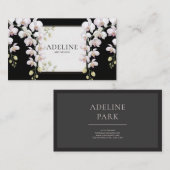 Elegant Black Orchid Cascade Gold Frame Modern 名刺 (正面/裏面)