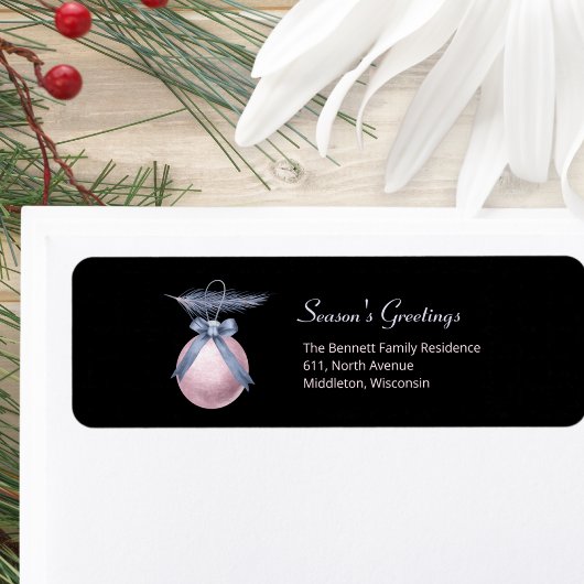 Elegant Black Ornament Return Address – Holiday ラベル