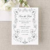 Elegant Black Ornate Floral Frame Wedding セーブザデート