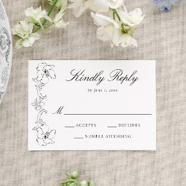 Elegant Black Ornate Floral Frame Wedding 出欠カード