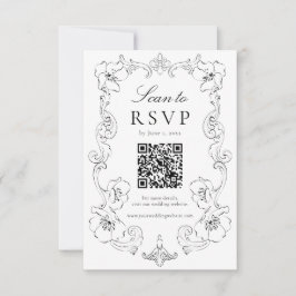 Elegant Black Ornate Floral QR Code Wedding 出欠カード