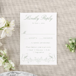 Elegant Black Ornate Floral Wedding 出欠カード