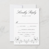 Elegant Black Ornate Floral Wedding 出欠カード (正面)