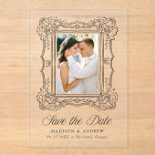 Elegant Black Ornate Frame Wedding Save the Date アクリル招待状 (正面)