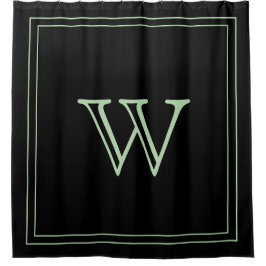 Elegant Black &Pale Green Initial Monogram  シャワーカーテン